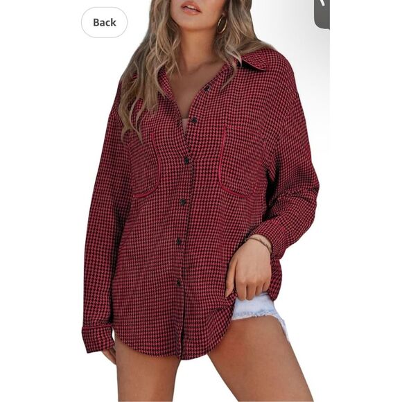 NEW Houndstooth Shacket Jacket Long Sleeve Button Down Shirt M - Picture 1 of 6